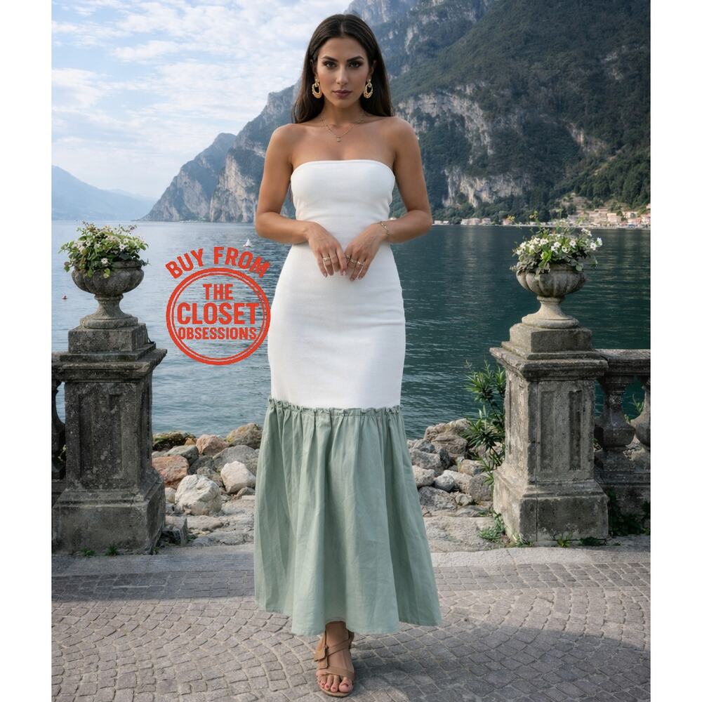 ZARA Strapless Pleated Midi Dress NWT – White & Sage Green – Sizes M & L - Picture 2 of 16